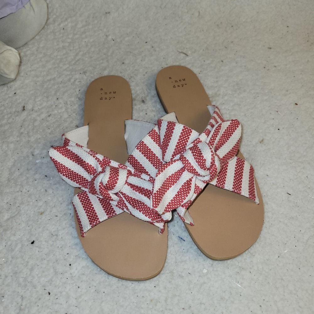 Women's flat sandals a new day‎ target 9 Red Stripe Knot Slides EUC